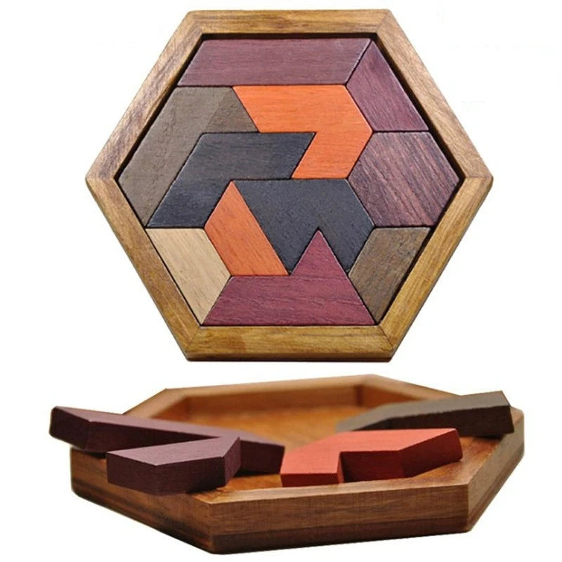 Montessori Wooden Puzzle Geometric Shape Jigsaw Puzzle Board Tangram Brain Teaser Toy Geometry Logic IQ Game for Children