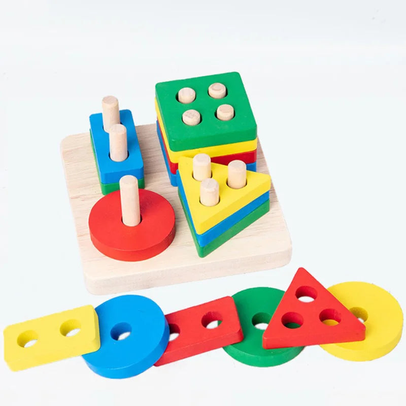 Kids Wooden Column Toys Building Blocks ﻿Geometric Shape Cognitive Montessori Early Childhood Education Intelligence Toy TMZ