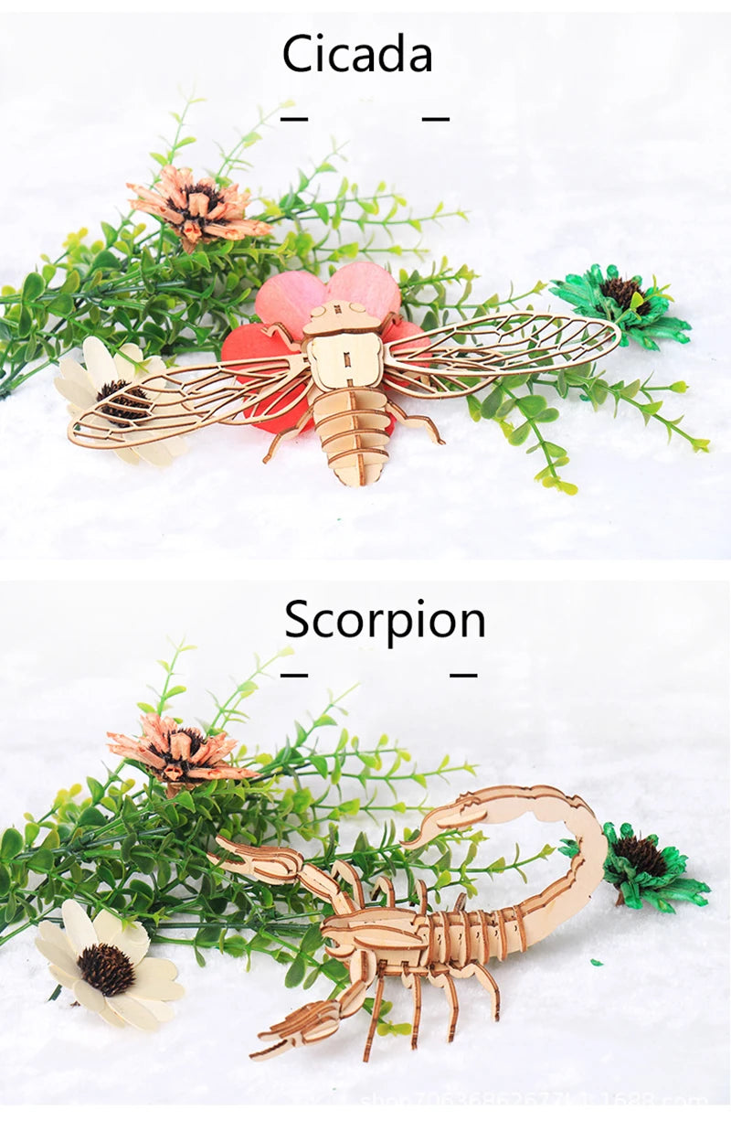 3D Wooden Puzzle Toys Insect Animal Skeleton Assembly Model Puzzle Games DIY Wooden Crafts STEM Toys for Kids Adults Teens