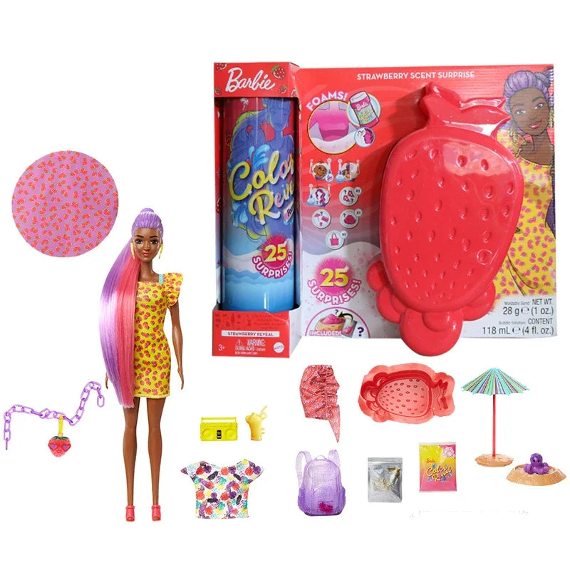 Original Barbie Color Reveal Foam Dolls Pet Friend with 25 Surprises  Scented Bubbles Princess Doll Toys for Girls Gift
