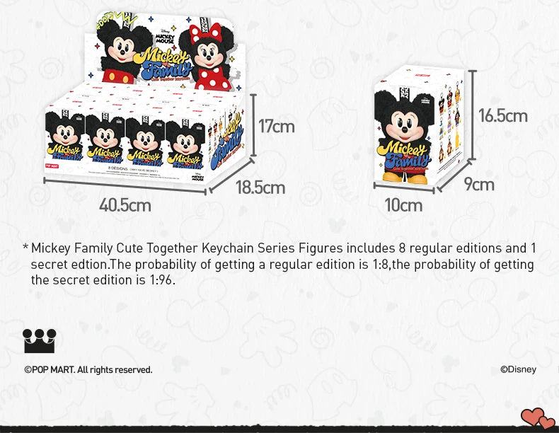 POP MART Mickey Family Cute Together Keychain Series Blind Box Mystery Box Original Toy Doll Cute Anime Figure Desktop Ornament