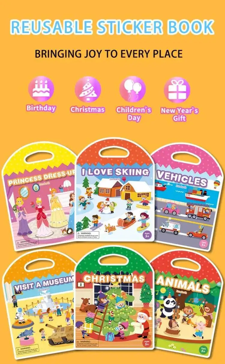 Reusable Sticker Books for Kids Jelly Bubble Scene Stickers DIY Puzzle Game Educational Learning Classic Toys for Children Gift