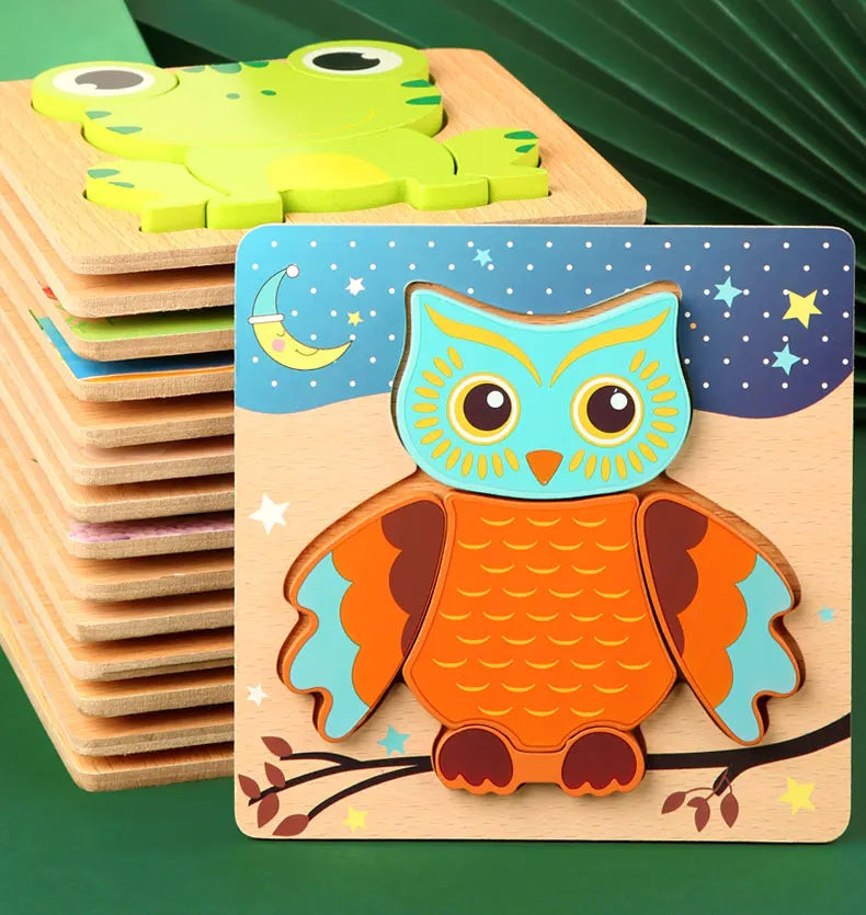 Good Quality 3D Wooden Puzzle Jigsaw for Children Cartoon Animal Puzzles Intelligence Kids Early Educational Cognitive Toys