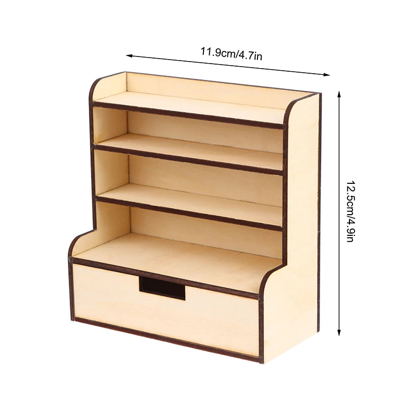1Pcs Dollhouse Miniature Bookcase Storage Rack Mini Wood Cherry Display Shelf Cabinet Cupboard Doll House Furniture Model Toys