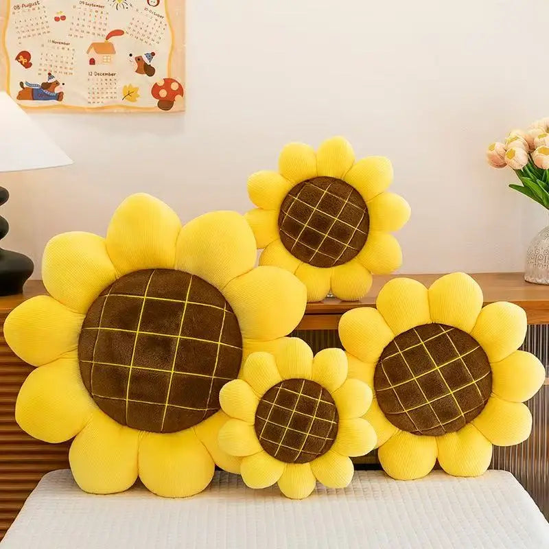 Kawaii Plush Stuffed Doll Cute Sunflower Cushion for Kids Birthday Gift Soft Toy for Sofa Car Window Seat Decorative Pillow