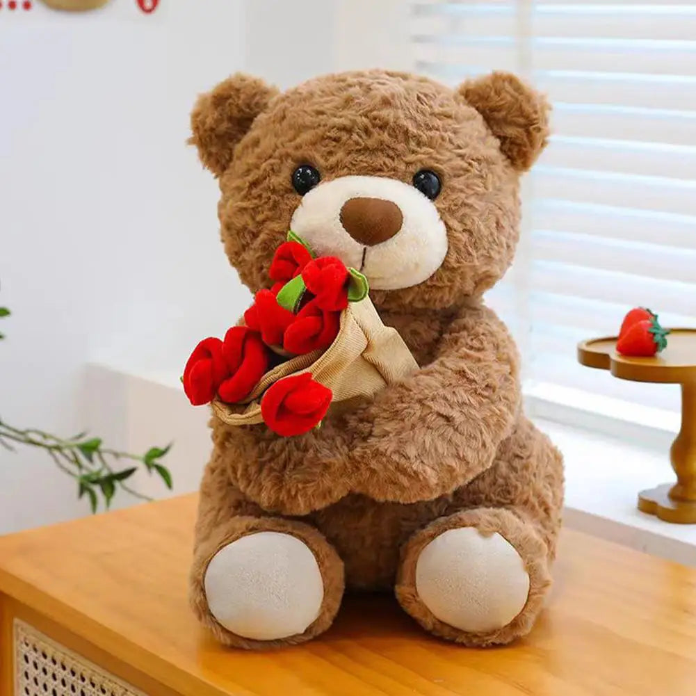 New Hot Sale Teddy Bear with Roses Plush Toy Soft Bear Stuffed Doll Romantic Gift for Lover Home Decor Girls Birthday Gift