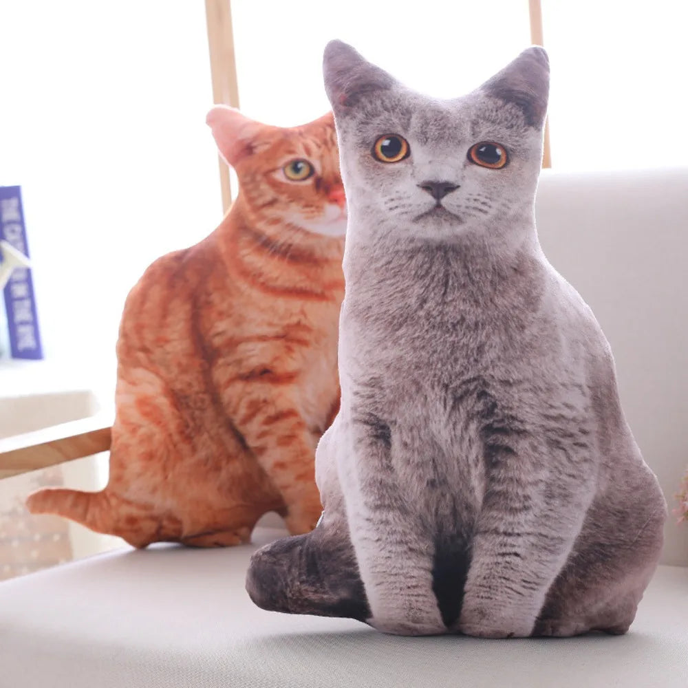 Plush Realistic 3D Cat Doll Cartoon Soft Simulation Cat Plushie Pillow Stuffed Kawaii Plush Animals Toy Cushion for Kids Girls