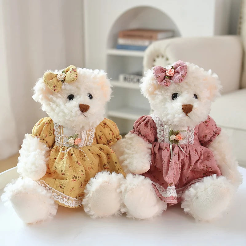 2pcs/lot 26cm Lovely Couple Teddy Bear Peluche Toys Kawaii Dress Bear Dolls Stuffed Soft Toy for Girls Baby Girlfriend Gifts