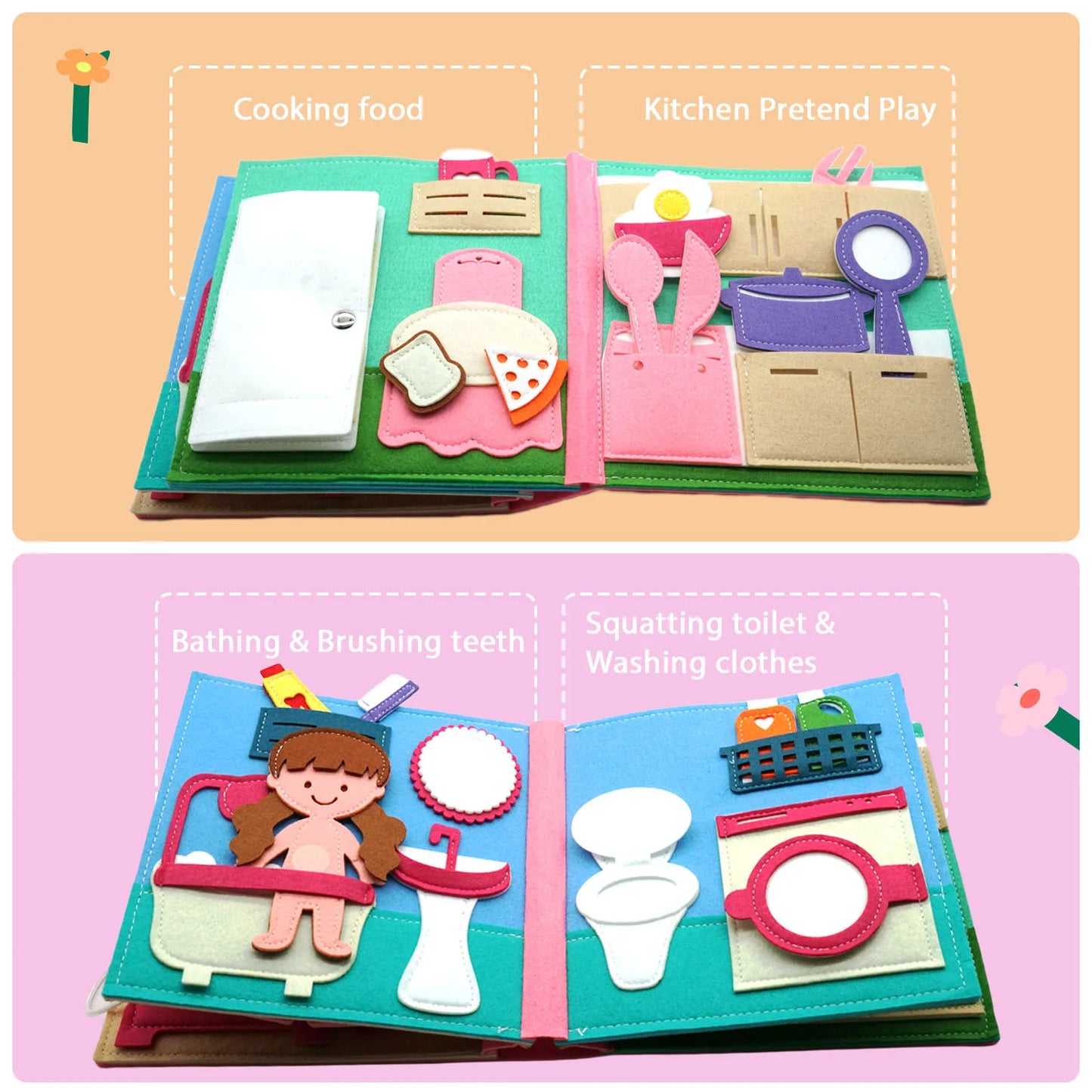 Montessori Sensory Busy Board Quiet Felt Book For Early Activity Learning Book Little Doll House Handmade Felt Books For Travel