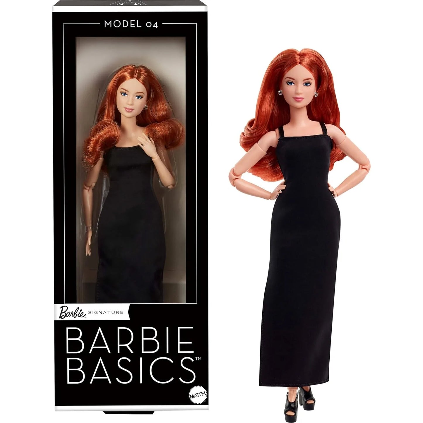 Original Mattel Barbie Essentiels Collectible Dolls for Girls Model 04 Curly Red Hair Little Black Dress Christmas Gifts JBH74
