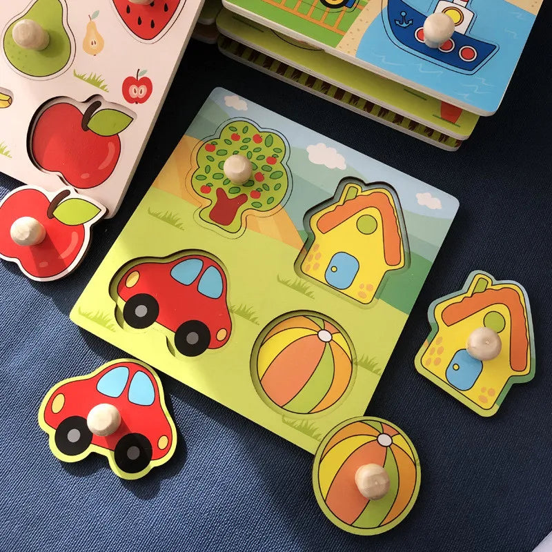 Baby Wooden Montessori Puzzle Child Game Wooden Puzzle 3D Cartoon Animal Puzzle Babies Toys Puzzles For Kids 1 2 3 Year Old