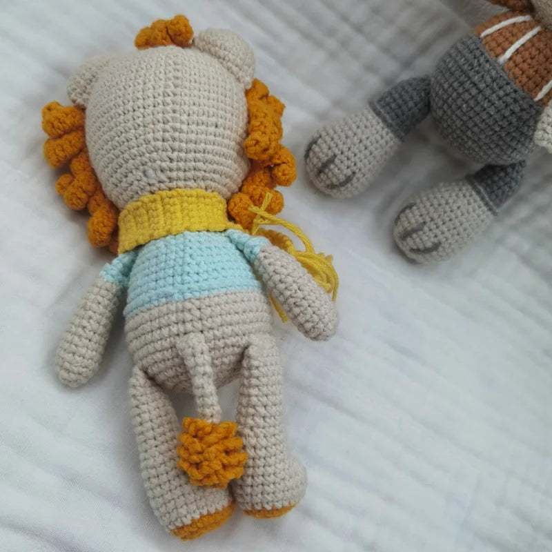Amigurumi Elephant Lion Doll Baby Stuffed Animal Doll kawaii Handmade Knitted Plush Lion Toy Newborn Accompany Doll Room Decor