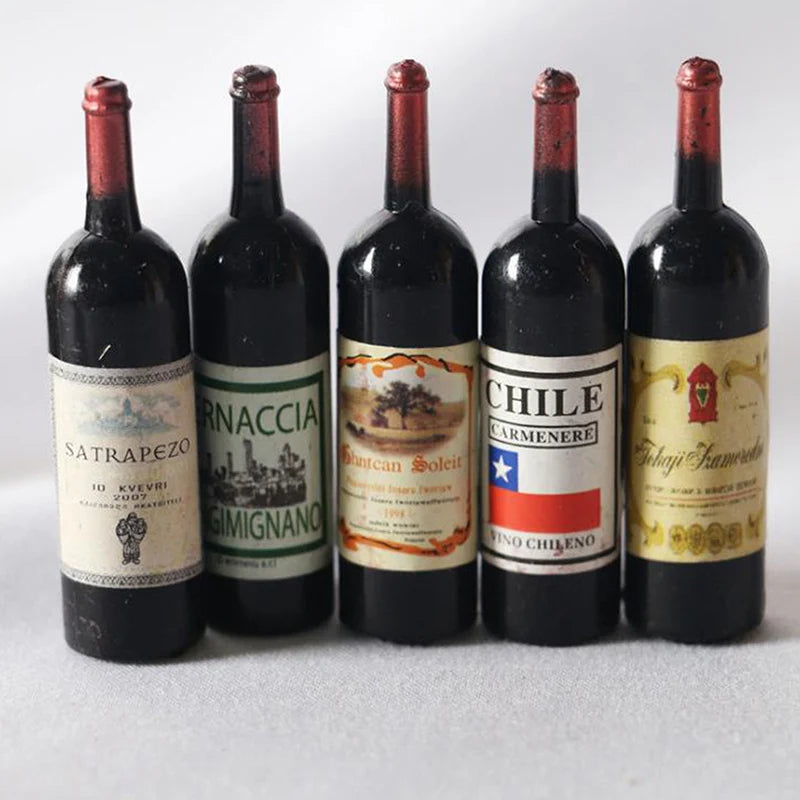 5Pcs 1/12 Dollhouse Miniature Red Wine Bottle Simulation Accessories For Food Play Toy Decoration
