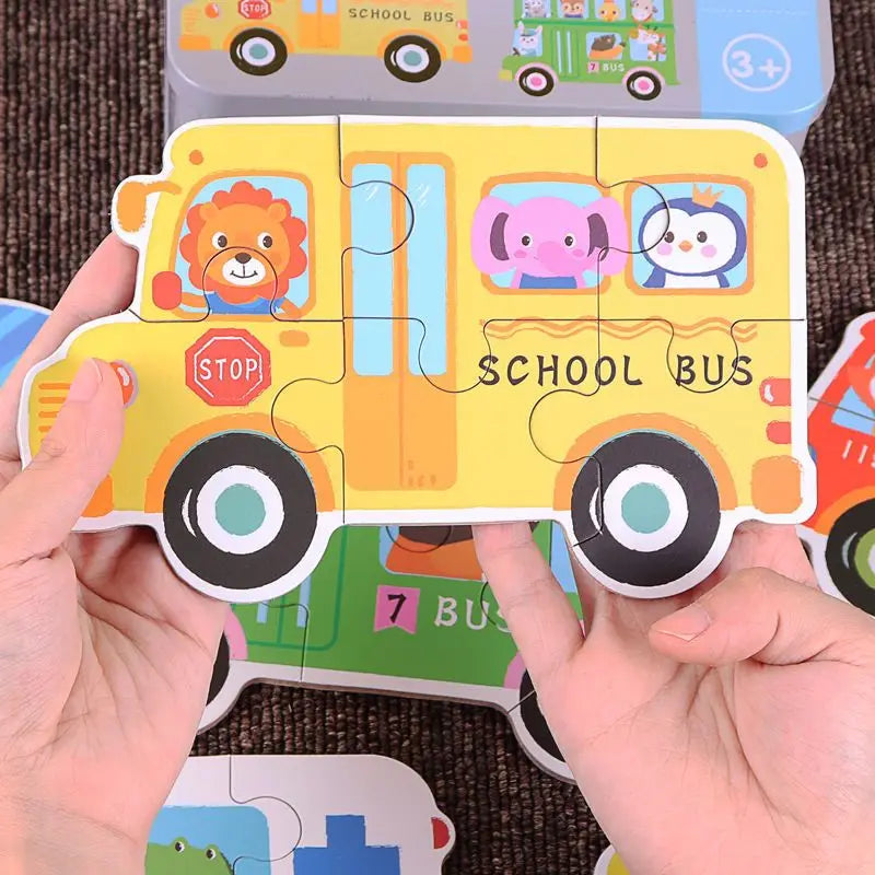 Baby Puzzle Montessori Educational Toys Wood Puzzle Animal Matching Games Iron Box Wooden Puzzles For Children Kids 2 3 4 Years