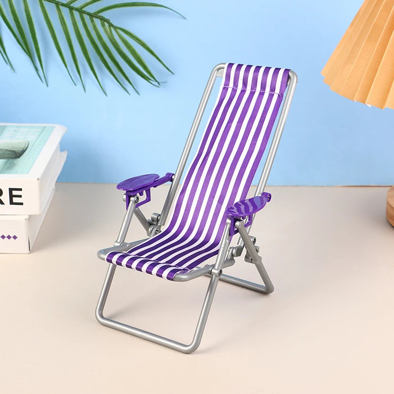 1/6 Dollhouse Mini Foldable Beach Chair Model Dollhouse Outdoor Casual Reclining Chair Dolls House Furniture Decoration