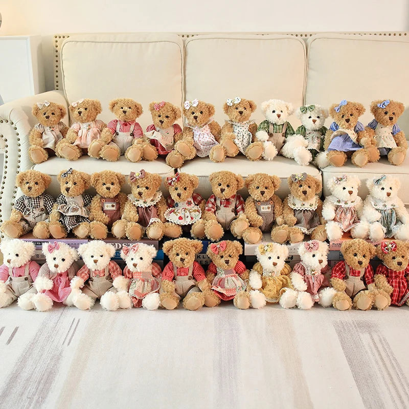 2pcs/lot 26cm Lovely Couple Teddy Bear Peluche Toys Kawaii Dress Bear Dolls Stuffed Soft Toy for Girls Baby Girlfriend Gifts