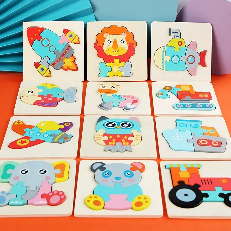 Wooden Jigsaw Puzzle Cartoon Animal Wood 3D Puzzles Montessori Educational Intelligence Jigsaw Toys for Children Gifts