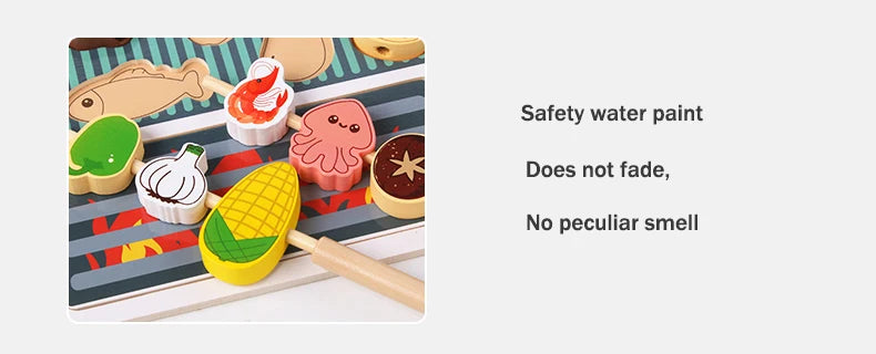 Montessori Wooden Pretend Play Kitchen Toys Dessert Puzzle Toys Simulation Barbecue Pretend Role Indoor Game For Toddlers Age 3+