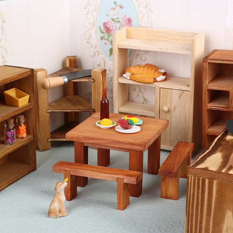 1Pcs Dollhouse Miniature Bookcase Storage Rack Mini Wood Cherry Display Shelf Cabinet Cupboard Doll House Furniture Model Toys