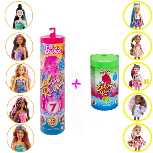 Original Color Reveal Barbie Dolls Chelsea Doll Accessories Girls Ponytail Surprise Discoloration Toys for Children Dress Change