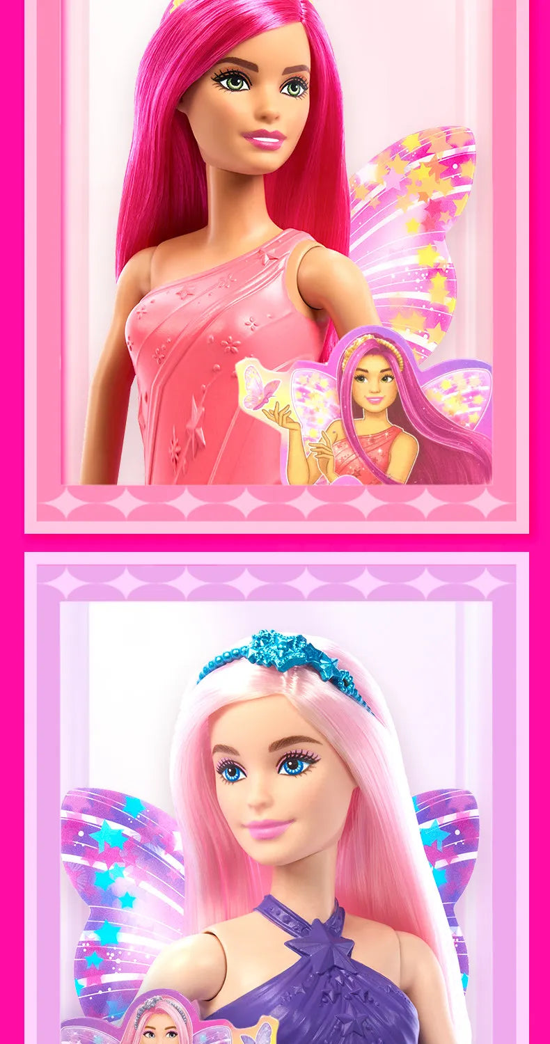 New Barbie Dreamtopia Nebula Fairy Doll With Magic Wings Fancy Dress Up Outfit Girls Pretend Play Toy New Year Gift For Girls