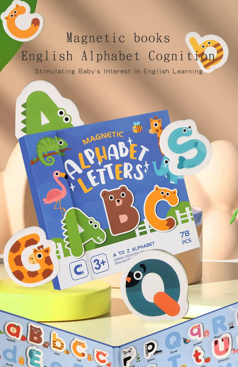 Montessori Busy Quiet Book English Magnetic Letters Card Pairing Exercise Puzzle Spell Games Educational Toys For Children Gifts