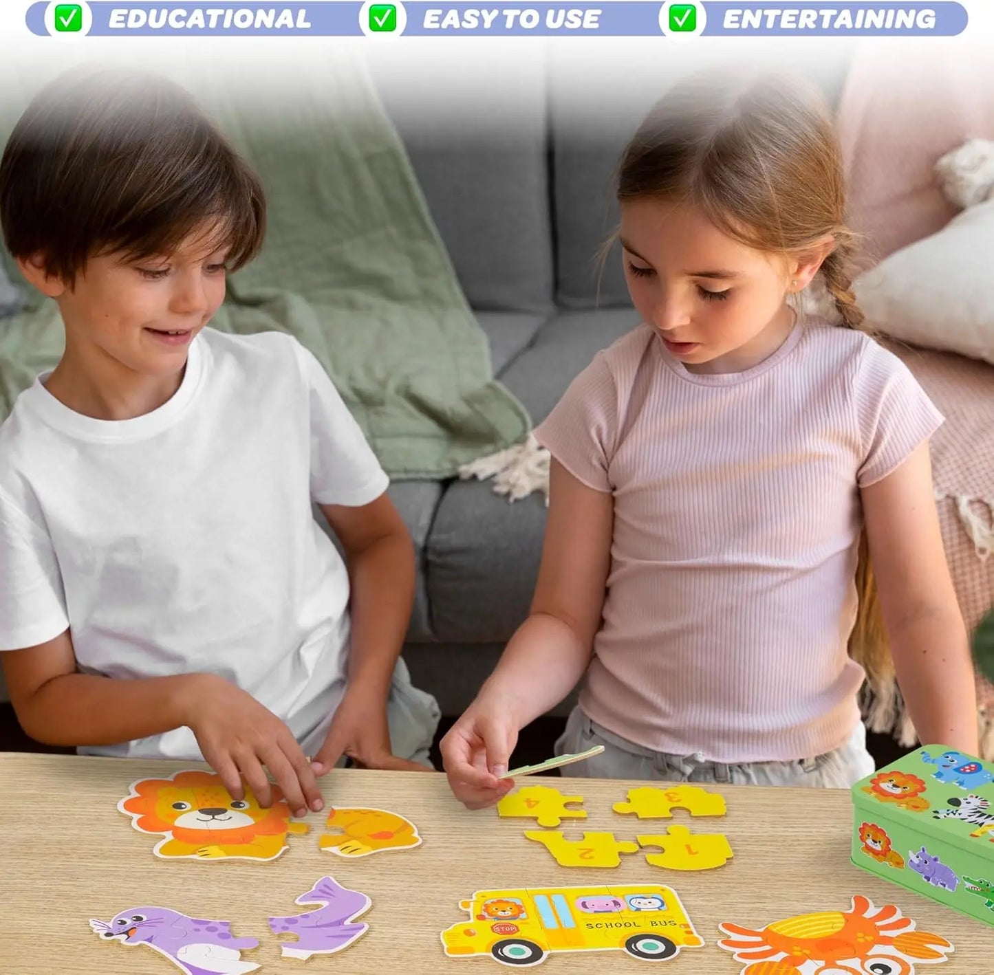 Montessori Baby Puzzle Educational Toys Wood 3D Puzzle Games Iron Box children Puzzles Jigsaw Wooden Puzzles For Kids 2 3 4 Year