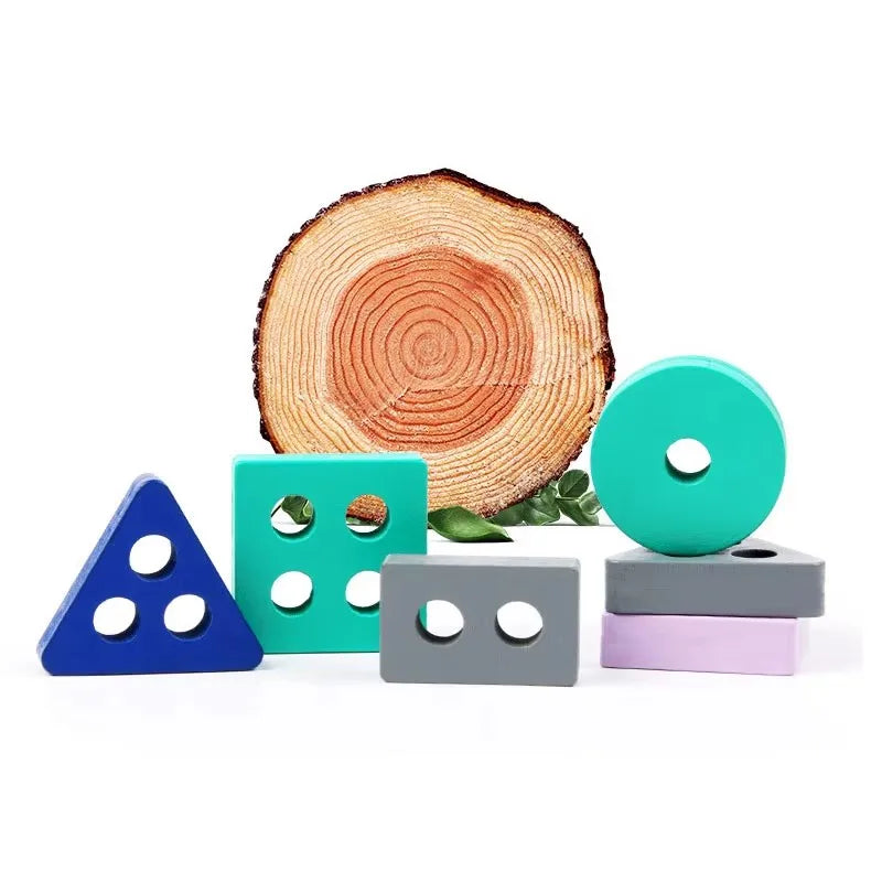 Kids Wooden Column Toys Building Blocks ﻿Geometric Shape Cognitive Montessori Early Childhood Education Intelligence Toy TMZ