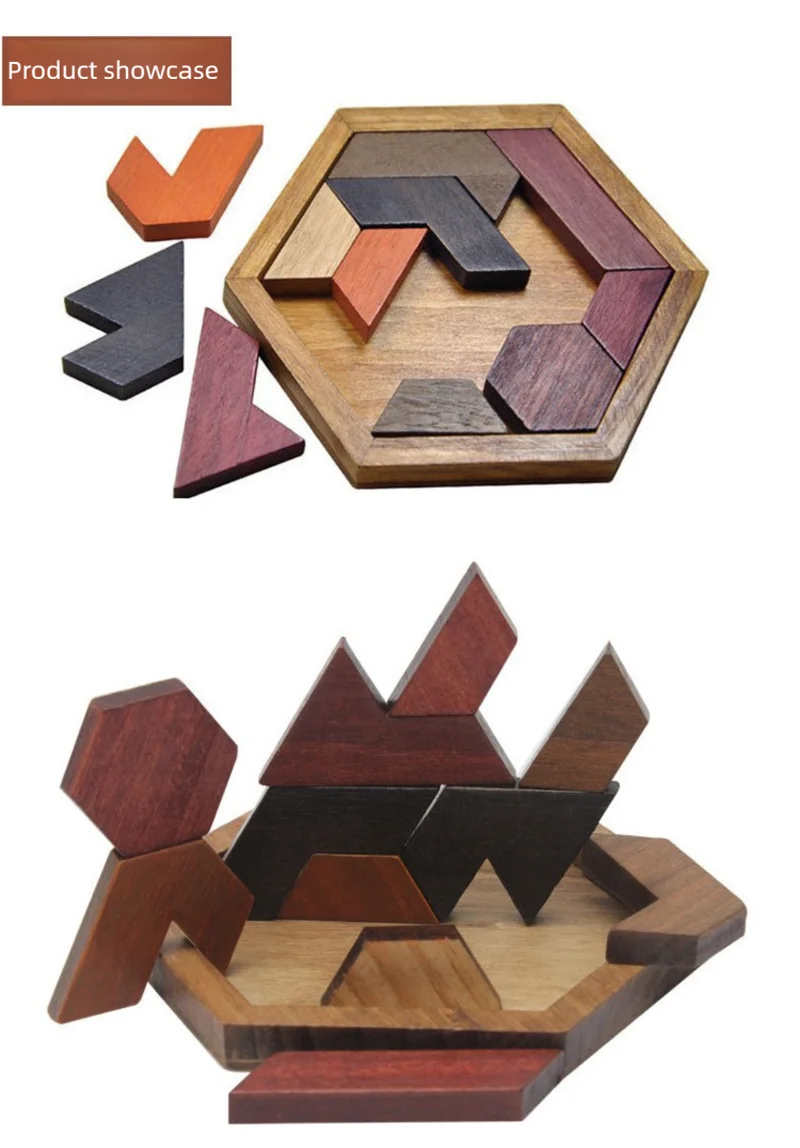 Montessori Wooden Puzzle Geometric Shape Jigsaw Puzzle Board Tangram Brain Teaser Toy Geometry Logic IQ Game for Children