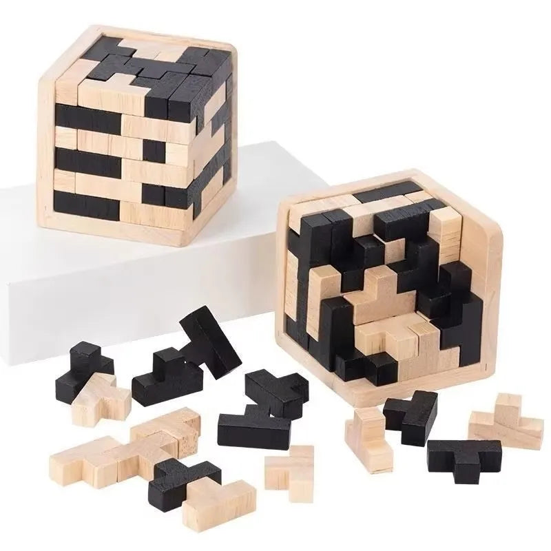Wooden Puzzle Building Blocks Cube Brain Teaser IQ Toy Educational Game for Kids Adults Mind Testing Casual Desktop Toy