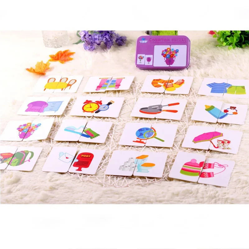 Baby Puzzle Montessori Educational Toys Wood Puzzle Animal Matching Games Iron Box Wooden Puzzles For Children Kids 2 3 4 Years