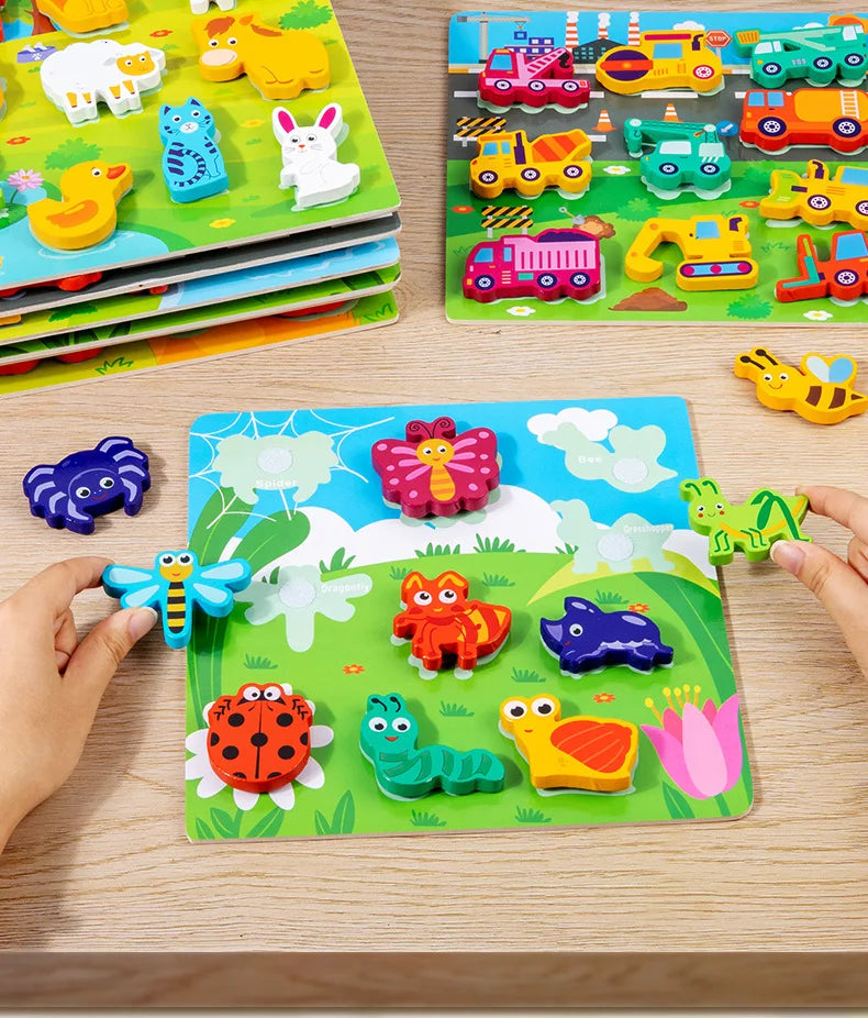 Children's 3D Puzzle Animal Transportation Sea Animal Fruits Early Education Fun DIY Paste Puzzle Toys for Kids Gifts