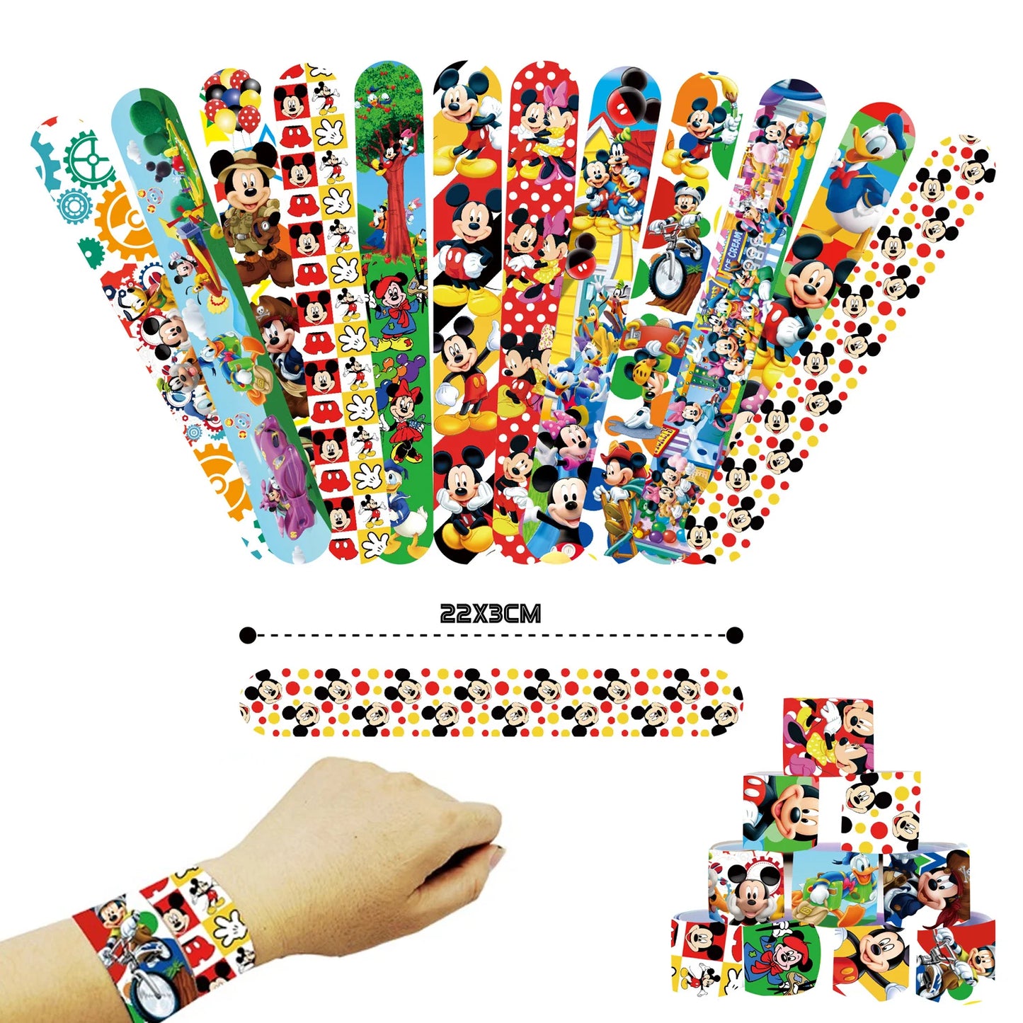 12Pcs Disney Mickey Mouse Series Slap Bracelet Bracelet Wristbands DIY Pat Circle Bracelet Children Fun Gifts Birthday Gifts