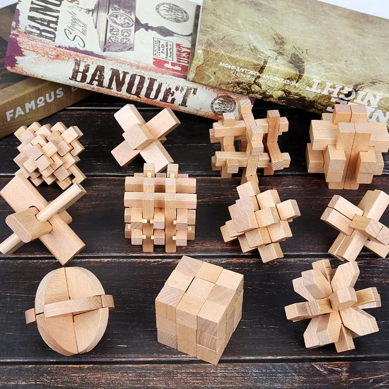 Wooden Luban Lock Unlock Interlock Game Brain Teaser Puzzle Inteligencia Rompecabezas 3D De Madera Montessori Educational Toys