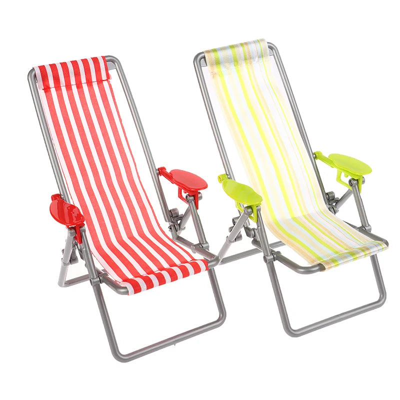 1/6 Dollhouse Mini Foldable Beach Chair Model Dollhouse Outdoor Casual Reclining Chair Dolls House Furniture Decoration