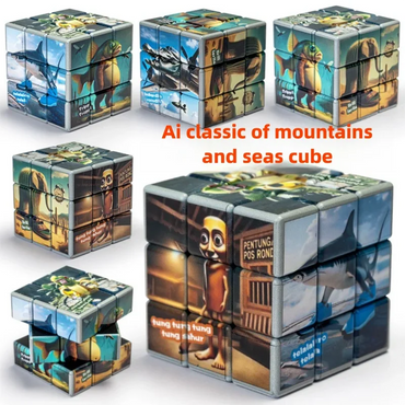 New Foreign Mountain and Sea Classic Puzzle Cube: Tung Tung Sahur Wooden Stick Man 3rd Step Cube Toy