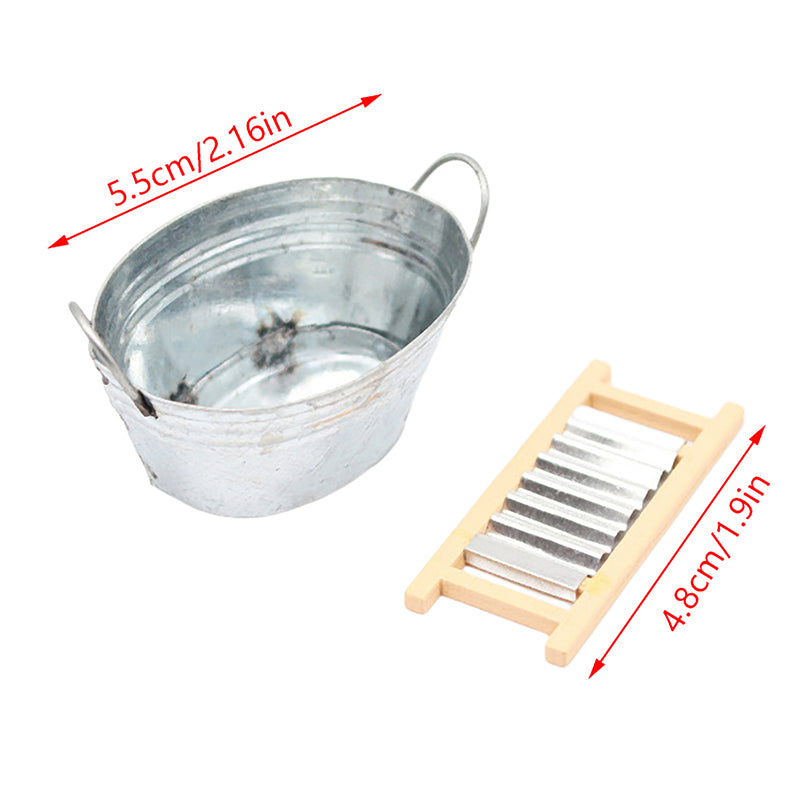 1:12 Dollhouse Miniature Washboard Iron Bucket Bathroom Model Decor Toy Doll House Accessories