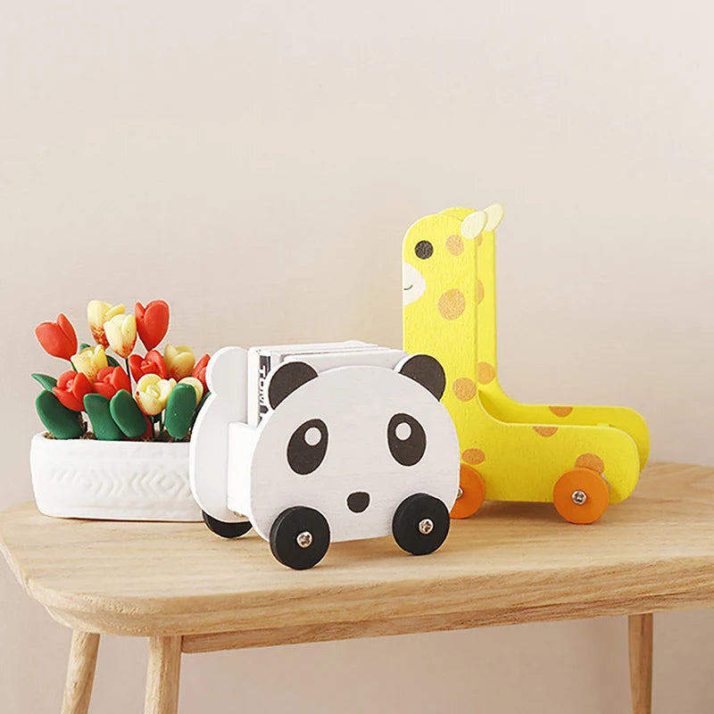1:12 Dollhouse Miniature Panda Trolley Giraffe Storage Rack Model Furniture Decor Toy Doll House Accessories