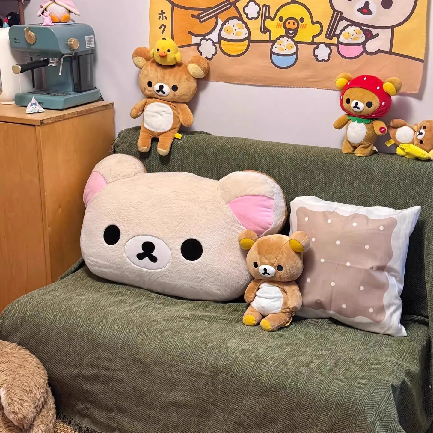 60CM Rilakkuma Plush Pillow Soft Fluffy Stuffed Bear Doll Cushion Backrest For Bedroom Sofa Bedside Cute Birthday Gift For Girls