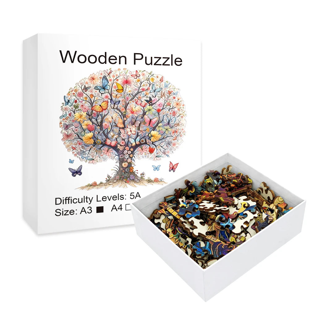Adult Wooden Puzzle - Unique Animal Shaped Puzzle - Tree of Life Butterfly Puzzle - Creative Gift for Teenagers and Adults