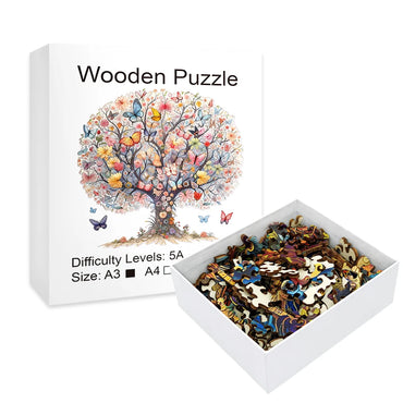 Adult Wooden Puzzle - Unique Animal Shaped Puzzle - Tree of Life Butterfly Puzzle - Creative Gift for Teenagers and Adults