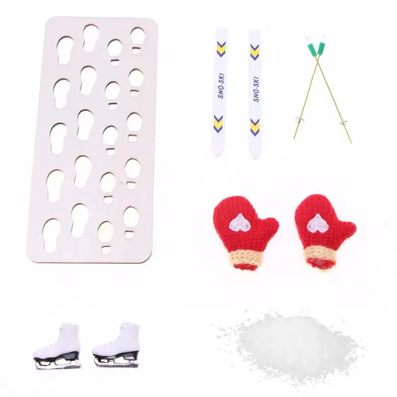 1Set Dollhouse Miniature Wooden Ski Board Christmas Scene Decoration Dolls House Xmas Accessories Kids Toys Gift