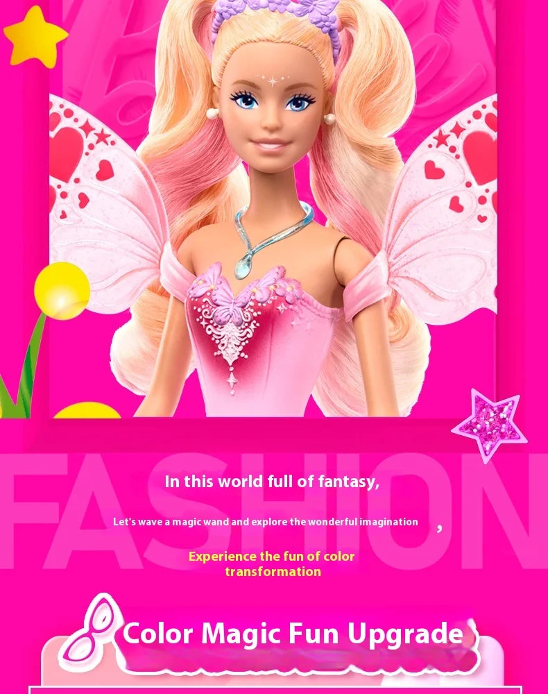 Genuine Barbie Doll Princess Color Changing Dream Butterfly Fairy Toy Figure for Girls Cute Collectible Birthday Gift Toy