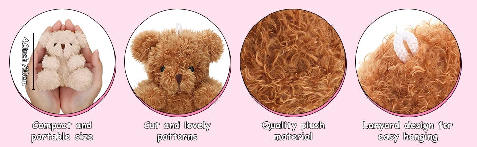 12-96PCS Mini Bear Plush Stuffed Small Teddy Bear Bulk Animal Toy Bear Doll Keychain for Baby Shower Birthday Gifts Party Favors