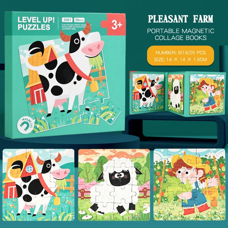 New Kids Magnetic Puzzle Games - Quiet Cartoon Animal Jigsaw Book Montessori Baby Educational Toy Early Learning Children's Gift