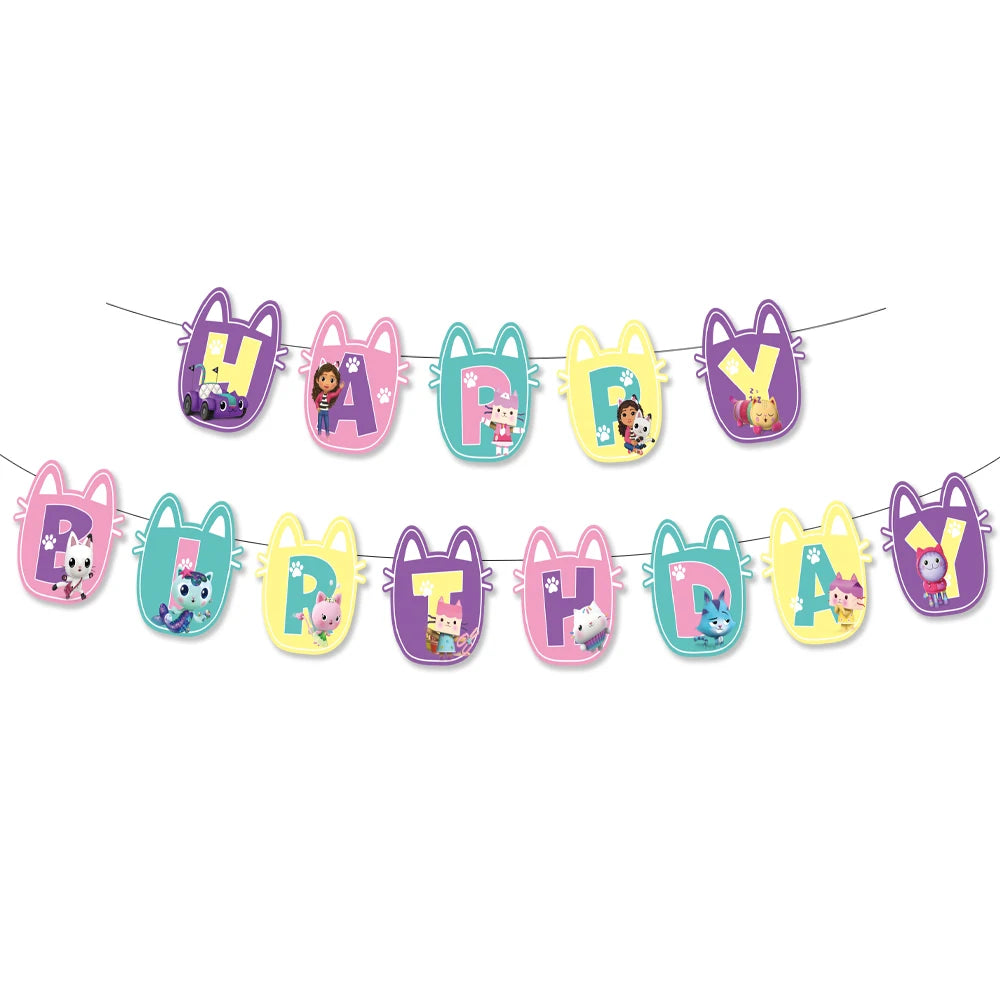 Gabby Dollhouse Cats Birthday Party Supplies Disposable Tableware Plates Cup Napkin Banner Tablecloth Cake Decoration Kids Gifts