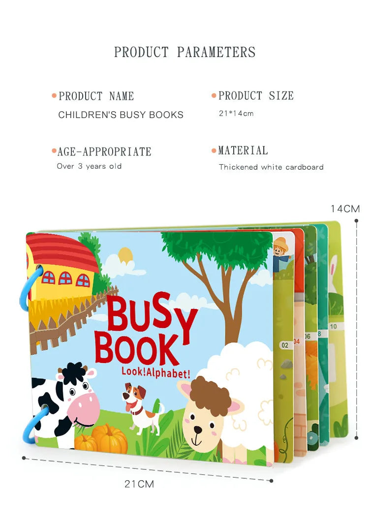 1Set Cartoon Quiet Book Montessori Busy Book with Animal Recognition Puzzle Interactive Game Cards for Preschool DIY Puzzle Book