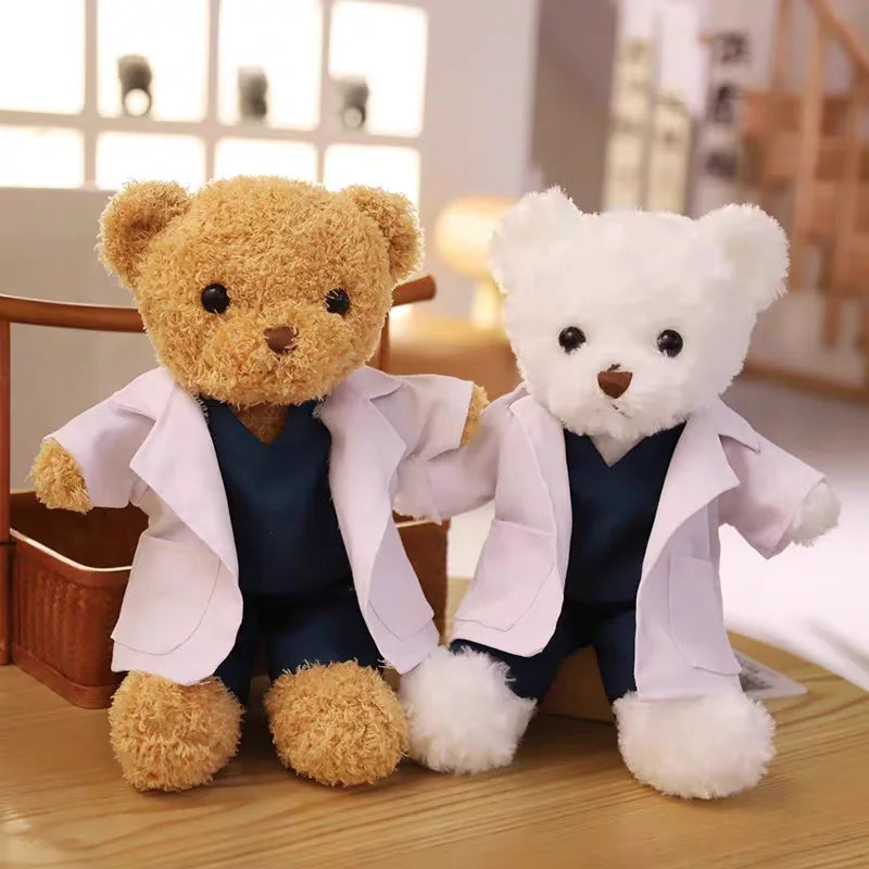 Lovely Doctor Bear White Coat Ted Bears Brown Animal Doll Soft Stuffed Plush Toy Girl Boy Birthday Christmas Gift 1pc