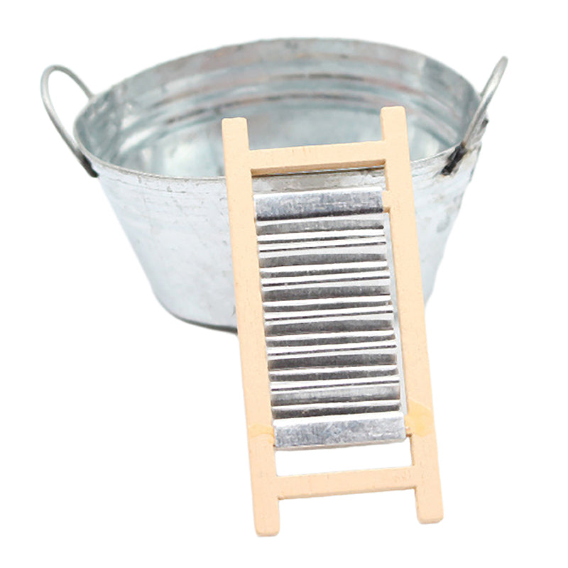 1:12 Dollhouse Miniature Washboard Iron Bucket Bathroom Model Decor Toy Doll House Accessories