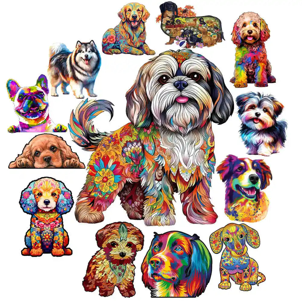 Dog Series Wooden Jigsaw Puzzles Art Unique Animal Shaped Puzzle Diy Leisure Game for Adults Kids Family Home Decor
